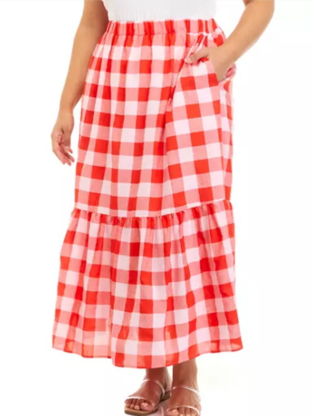 English Factory Gingham Tiered Maxi Skirt 1X NWT